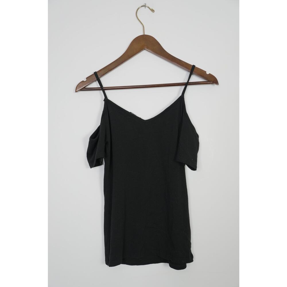 Ambiance Cold Shoulder Top Kids Medium Black Lattice V-Neck Strappy Tee - Picture 4 of 4